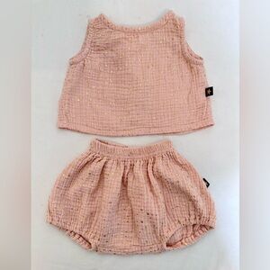 Petite Hailey Tank Top & Bloomers Set Crinkle Peach Gold Stars Infant Size 3M
